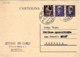 1947-cartolina Postale 50c.Turrita Senza Stemma Con Affrancatura Aggiunta 50c.Im - 1946-60: Marcophilie