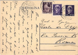 1946-cartolina Postale 50c.Turrita Senza Stemma Con Affrancatura Aggiunta 50c.Im - 1946-60: Marcophilie