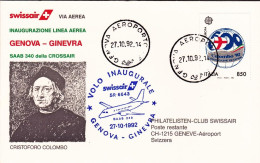 1992-inaugurazione Linea Aerea Swissair Genova Ginevra Del 27 Ottobre - 1991-00: Poststempel