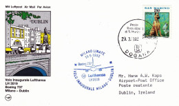 1992-cartolina Ufficiale I^volo Lufthansa Boeing 737 Milano Dublino Del 18 Maggi - Luftpost