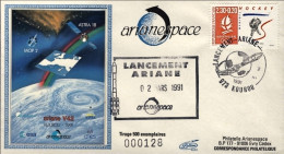 1991-France Francia Space Cover Dal Cosmodromo Di Kourou (Guyana Francese) Lance - Brieven En Documenten