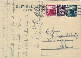 1951-cartolina Postale L.15 Democratica Con Affrancatura Aggiunta L.2+L.3 Democr - 1946-60: Marcophilie