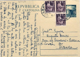 1951-cartolina Postale L.15 Democratica Con Affrancatura Aggiunta Tre L.2 Democr - 1946-60: Marcophilie