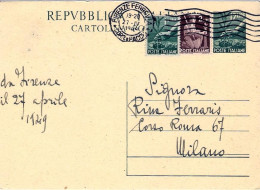 1949-cartolina Postale L.12 Democratica Con Affrancatura Aggiunta L.1+L.2 Democr - 1946-60: Marcophilie