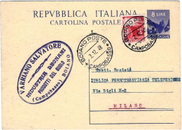 1948-cartolina Postale L.8 Democratica Con Affrancatura Aggiunta L.4 Democratica - 1946-60: Marcophilie