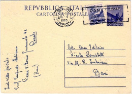 1950-cartolina Postale L.8 Democratica Con Affrancatura Aggiunta L.6 Democratica - 1946-60: Marcophilie