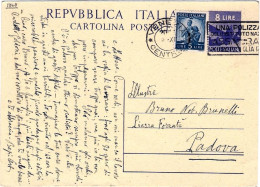 1948-cartolina Postale L.8 Democratica Con Affrancatura Aggiunta L.5 Democratica - 1946-60: Marcophilie