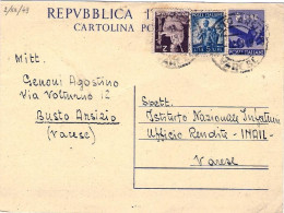 1949-cartolina Postale L.8 Democratica Con Affrancatura Aggiunta L.2+L.5 Democra - 1946-60: Marcophilie