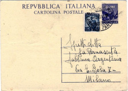 1948-cartolina Postale L.8 Democratica Con Affrancatura Aggiunta L.5 Democratica - 1946-60: Marcophilie