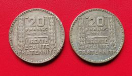 France Lot De 2 Pièces De 20 Francs Turin En Argent 1933 Rameaux Courts Et 1933 Rameaux Longs - Gad 852 - 20 Francs