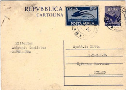 1948-cartolina Postale L.8 Democratica Con Affrancatura Aggiunta Posta Aerea L.2 - 1946-60: Marcophilie
