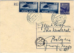 1947-cartolina Postale L.8 Democratica Con Affrancatura Aggiunta Due Posta Aerea - 1946-60: Marcophilie