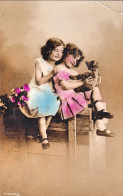 1918-cartolina A Colori "fanciulle Con Orsacchiotto" Annullo Di Avio Poste Itali - Gruppen Von Kindern Und Familien