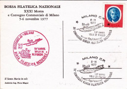 1977-cartolina Ricordo Della Trasvolata Bollo Rosso Milano Borsa Filatelica Nazi - Airmail