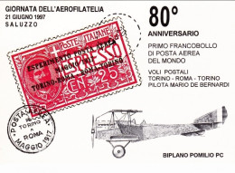 1997-cartolina Illustrata Giornata Dell'aerofilatelia Saluzzo 21 Giugno Cachet 8 - Posta Aerea