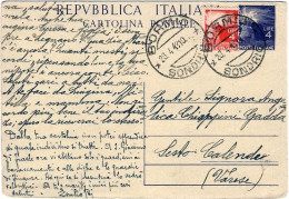 1948-cartolina Postale L.4 Democratica Con Affrancatura Aggiunta L.4 Democratica - 1946-60: Marcophilie