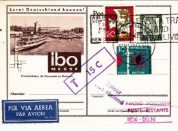 1963-Germania Cartolina Illustrata Diretta In India E Tassata Volo Speciale Luft - Brieven En Documenten