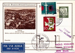 1963-Germania Cartolina Illustrata Diretta In India Volo Speciale Lufthansa LH 6 - Brieven En Documenten