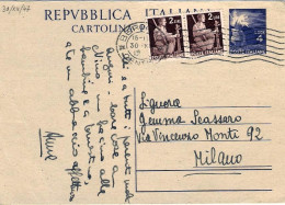 1947-cartolina Postale L.4 Democratica Con Affrancatura Aggiunta Coppia L.2 Demo - 1946-60: Marcophilia