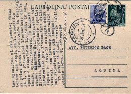 1947-cartolina Postale L.2 Democratica Senza Stemma Sabaudo Con Affrancatura Agg - 1946-60: Poststempel
