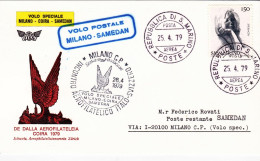 1979-San Marino Raccomandata Volo Postale Percorso Milano Samedan Del 28 Aprile - Posta Aerea