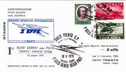 1978-del Gruppo Sportivo Aeronautico 3 EFFE,bollo 1 Raid Aereo Della Pace Trento - 1971-80: Poststempel