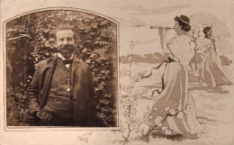 1900circa-cartolina Foto Di Gentiluomo In Posa Con Disegno Stile Liberty Di Muse - Antiek