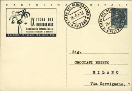 1954-cartolina Postale L.20 IX Fiera Del Mediterraneo E Timbro Della Fiera - Postwaardestukken