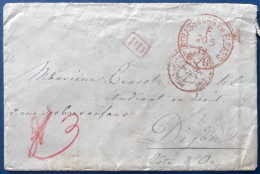 Lettre Alsace Lorraine MAI 1872 Dateur PORT PAYÉ Allemand Rouge " STRASSBURG/ F " Pour DIJON + Taxe 30 + Entrée Rouge RR - Lettres & Documents