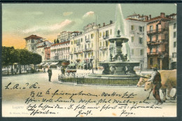 11483 TI - LUGANO - Piazza Fontana Bossi – Animata - Buoi In 1° Piano  - Hotel WalterTimbro Spéciale Su Retro - Altri & Non Classificati