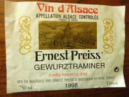 Ernest Preiss - 1998 - Appellation Alsace Controlée - Cuvée Particulière - GEWURZTRAMINER - RIQUEWIHR - Gewurztraminer