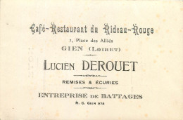 45 , GIEN , Carte Commrciale , Café Restaurant Du Rideau Rouge , Lucien Derouet , * 526 53 - Gien