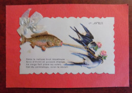 Cpa 1er Avril Avec Ajout - Poisson - Hirondelles - Noeud Ruban 1912 - April Fool's Day