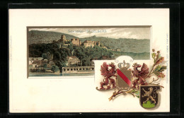 Passepartout-Lithographie Heidelberg, Ansicht Des Heidelberger Schloss, Wappen  - Other & Unclassified