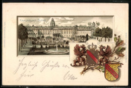 Passepartout-Lithographie Karlsruhe, Schloss Und Wappen  - Other & Unclassified