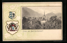 Passepartout-Lithographie Bad Reichenhall, Ortsansicht Mit Kirche, Wappen  - Other & Unclassified