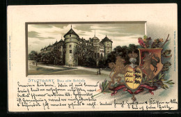 Passepartout-Lithographie Stuttgart, Altes Schloss, Wappen Und Eichenlaub  - Other & Unclassified