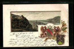 Passepartout-AK Heidelberg, Totalansicht Mit Burg, Wappen  - Autres & Non Classés