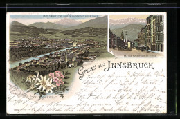 Lithographie Innsbruck, Gesamtansicht, Blick In Die Maria Theresienstrasse  - Autres & Non Classés