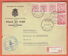 37P - Recommandé Ville De Visé - 1957 Vers Hermalle Sous Argenteau - Cartas & Documentos