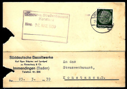 DEUTSCHES REICH -LETTRE DE IMMENDINGEN (BADEN) 1939 - Storia Postale