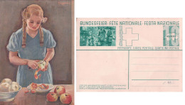 Fête Nationale 1934, Mädchen Schält Apfel, M. Riggenbach, Au Dos Poulailler (659) 10x15 - Brieven En Documenten