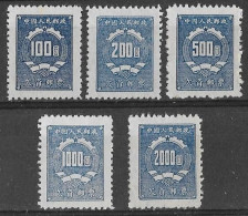 Chine  China** -1950 - Timbres Taxe Y&T N° 102/3/4/6/7. émis Neuf Sans Gomme - Strafport