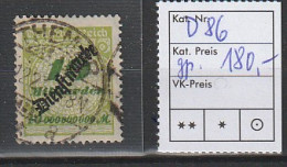 Dt. Reich Dienstmarke D 86, Gestempelt, Geprüft - Dienstmarken