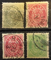 ISLAND ISLANDE 1876 - 1882 , 4 Timbres Yvert 7 A ,8 A X 2 Nuances,  13 A , Tous Denteles 14 , TB Cote 50 Euros - Oblitérés