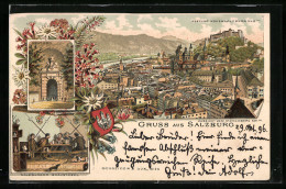Lithographie Salzburg, Blick Vom Mönchberg Auf Hohensalzburg, Neuthor  - Autres & Non Classés