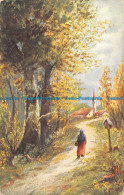 R051184 Painting Postcard. Woman On The Path. Near The Trees - Monde