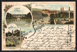 Lithographie Stuttgart, Der Eugen-Brunnen, Das Schloss Mit Anlagensee, Das Alte Schloss  - Stuttgart