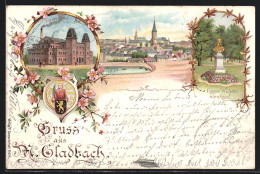 Lithographie M.-Gladbach, Kaiserbad, Kaiser Wilhelm Büste, Totalansicht  - Autres & Non Classés