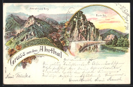 Lithographie Altenahr /Ahrthal, Panorama Und Burg, Bunte Kuh  - Other & Unclassified